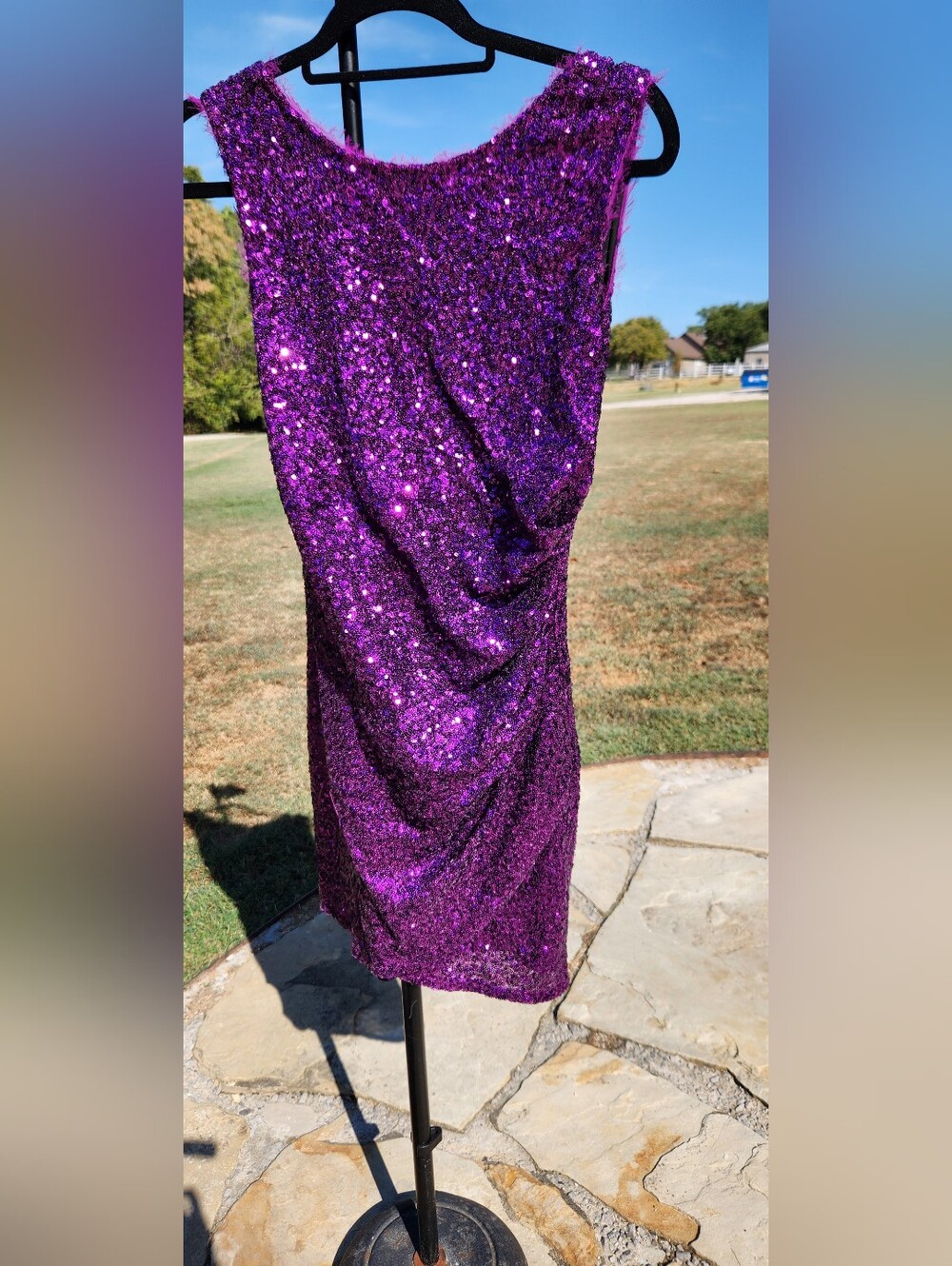 Ali Ro Purple Sequin Ruched Asymmetric Mini Dress - Size M